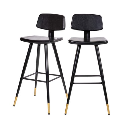 Flash Furniture 2 Pack Black LeatherSoft Barstools with Gold Tips AY-S02-BK-GG